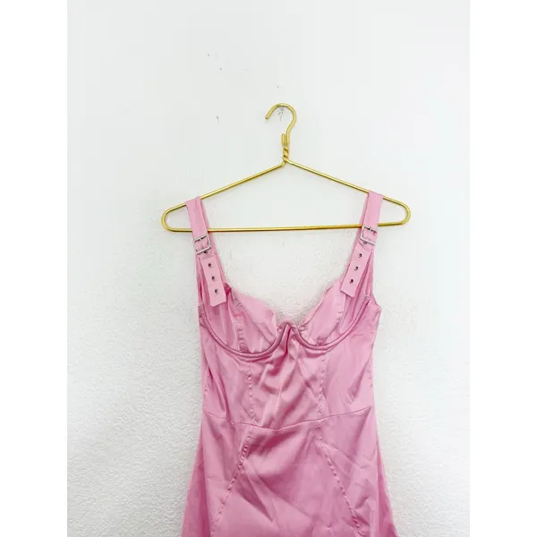 Oh Polly Buckle Down Pink Satin Mini Dress Size 4 Party Barbie Sexy Bustier - Image 5