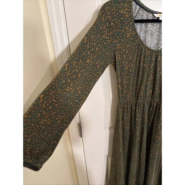 Boden Dress Womens 2 Green Floral Fit Flare Scoop Neck 3/4 Sleeve Jersey Midi - Image 3
