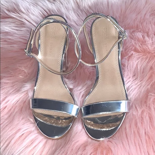 ASOS Hermione Silver Mirror Block Heel Sandals - Image 6
