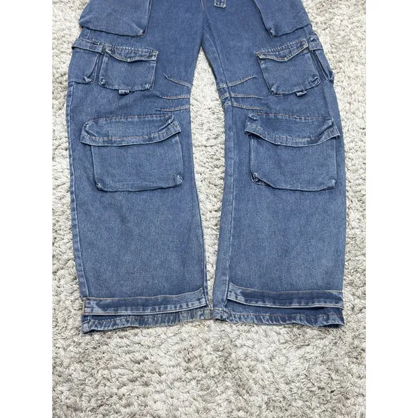 N.1LA Women’s Barrel Leg Denim Overalls Size M Y2K Cargo Jeans Multi Pocket - Image 4