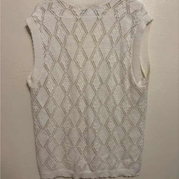 🧶 Vintage Amana Woolen Mill White Knit Button Front Sweater Vest | Size L - Image 9