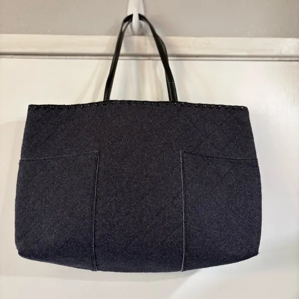 Tory Burch Block T Felt Tote Shoulder Bag Carry On Work Travel Blue Gray Logo - Image 4