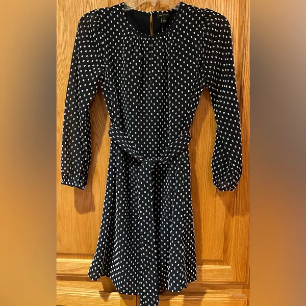 Ann Taylor‎ Clip Belted Mock Neck Shift Dress Night Sky Navy Blue Size 2 Petite - Image 4