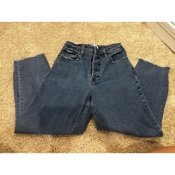 Abercrombie & Fitch‎ Curve Love The Mom Jeans High Rise Button Fly Raw Hem 25 0S - Image 3