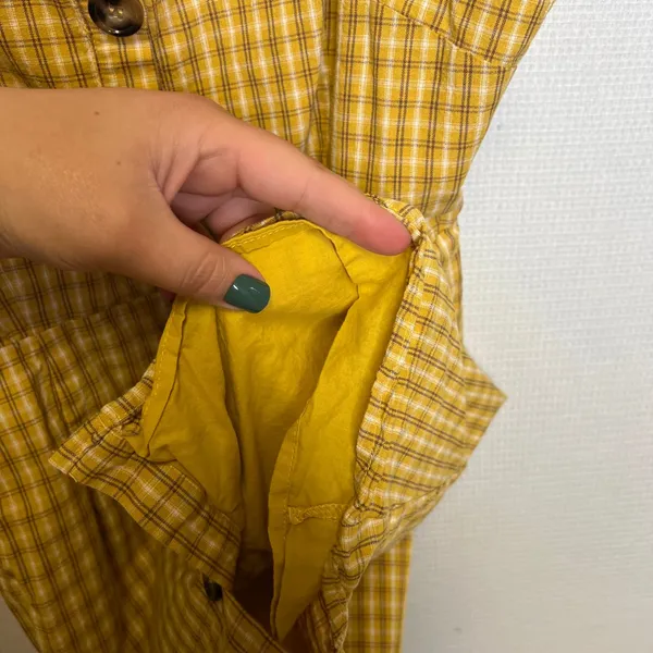 Superdown Yellow Plaid Button Front‎ Mini Dress Adjustable Straps Pockets Large - Image 3