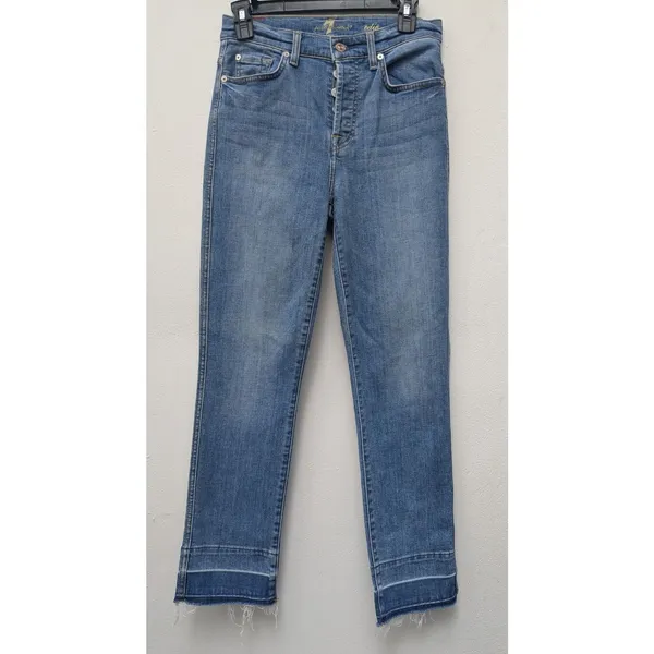 7 For All Mankind Women's Edie Jeans Crop Straight Leg High Rise Blue Denim S 27 - Image 2
