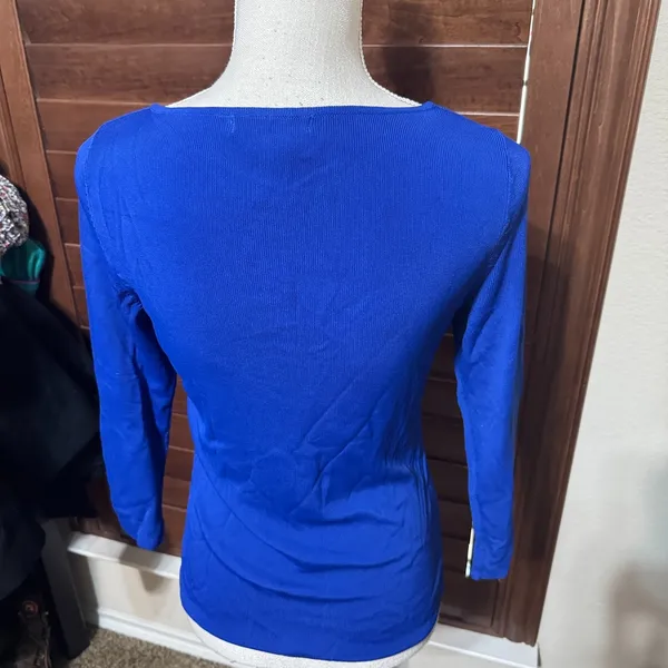 VTG Sweaterworks Top Beaded Sequined‎ Royal Blue Knit Cowboy boots Cowgirl sz S - Image 4