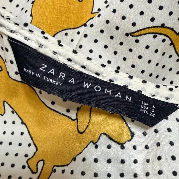 Zara Woman‎ Dachshund Dog Polka Dot Blouse Cream Yellow Small Ruffle Tie Sleeve - Image 6
