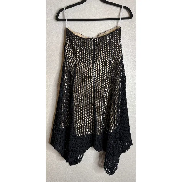Lulus L Lenaya Strapless Dress‎ Black Crochet Handkerchief Hem Mesh Overlay NEW - Image 2