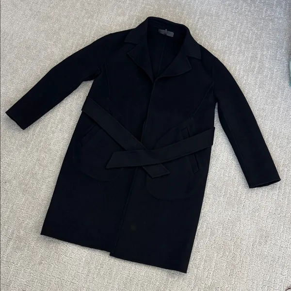 Rag & Bone Wool Blend Sven Reversible Coat black tie waist collared pea coat - Image 3