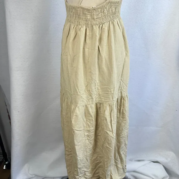 SIM & SAM Tan Linen Blend Tiered Maxi‎ Sundress Tie Front Spaghetti Straps Small - Image 9