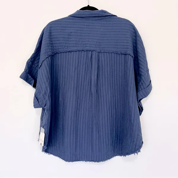 We The Free Ava Oversized Button Front Collared Short Sleeve Top Shaded Lake XS - Image 6