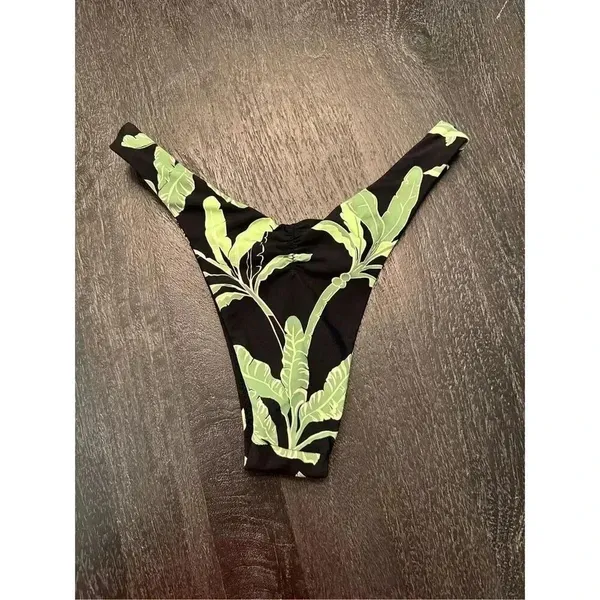 Revolve Seafolly‎ Palm Paradise High Cut Rio Swim Bikini Bottom in Black Sz S - Image 5