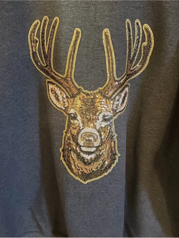 Cabela's Big buck gray Charcoal Sequin Deer Crewneck Sweatshirt Size large - Image 3
