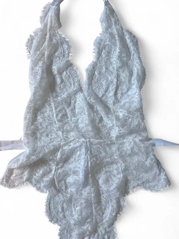 Oh La La Cheri Bridal Naomi Eyelash Lace Halter Teddy Women's Size S/M Paris - Image 2
