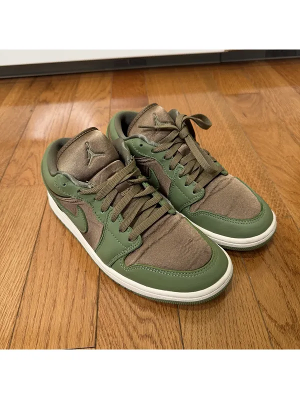 Size 8.5 US Air Jordan 1 Low SE Olive Brown Kelp FB9893-300 Green Brown Leather - Image 11