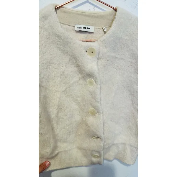 SANDRO OFF-WHITE Knit Alpaca Wool Blend Creamy Button Knot Cardigan size 0 - Image 7