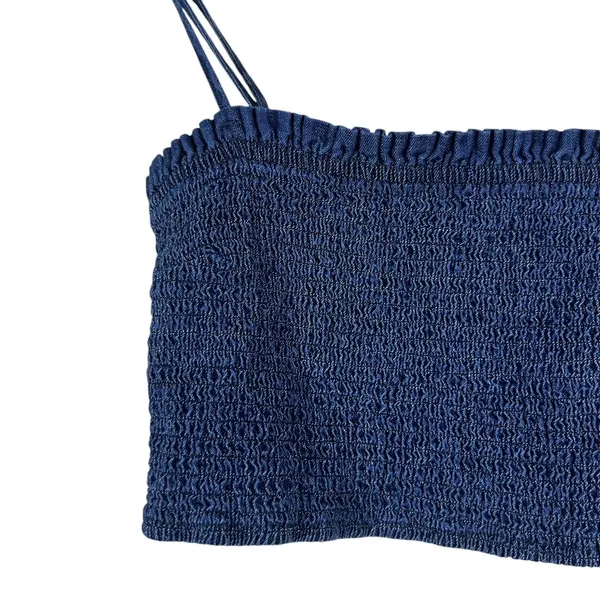Abercrombie & Fitch Smocked Denim Look Crop Top Indigo Blue Boho Summer Size L - Image 2