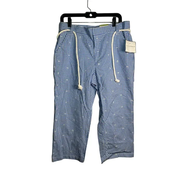 Sag Harbor Blue Gingham Check Casual Capri Pants Stretch Drawstring Comfort Sz14 - Image 2