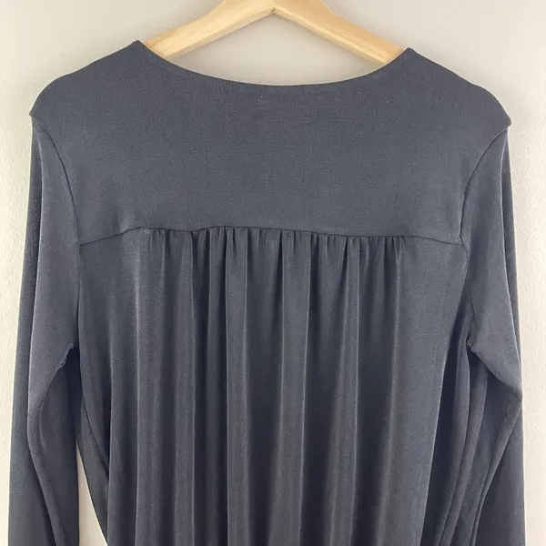 Free People Black Plunging V Neck Faux Wrap Long Sleeve Turnt Bodysuit NEW - Image 9
