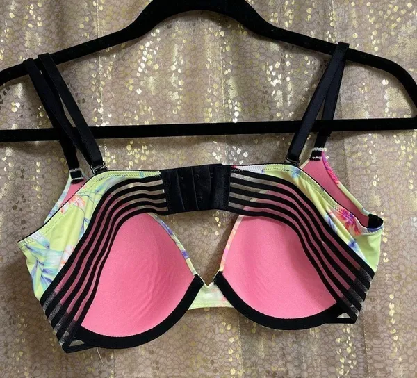 PINK Victorias Secret Yellow Black Tropical Wear Everywhere Bra 36B - Image 2