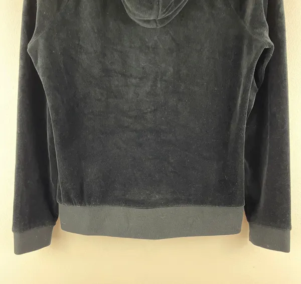 Y2K Black Velvet Velour Hooded Tracksuit Jacket Sweatshirt - Image 9