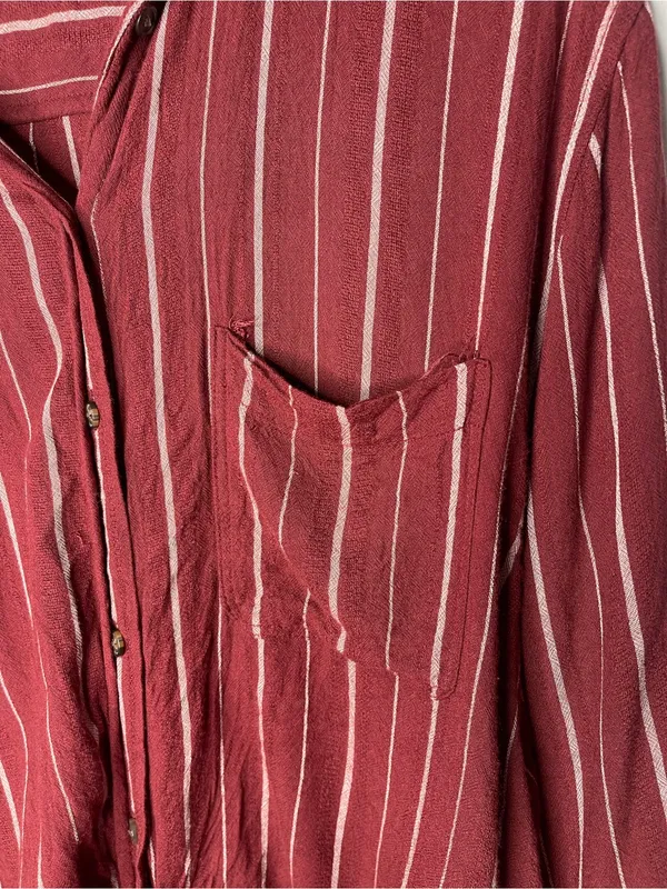 American Eagle Maroon Striped Tie-Front Button Up Blouse (X-Large) - Image 3