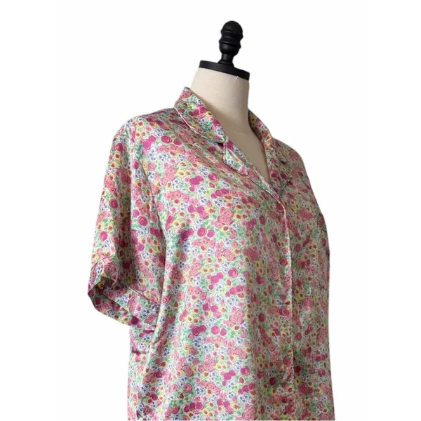 Cabernet Floral Satin Pajama Set XL Button Front Short Sleeve Lounge Sleepwear - Image 7