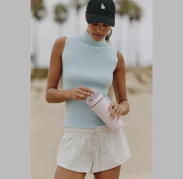 VARLEY Anastasia Rib Knit Mock Neck Tank - Winter Sky (Light Blue) - Large - NWT - Image 4