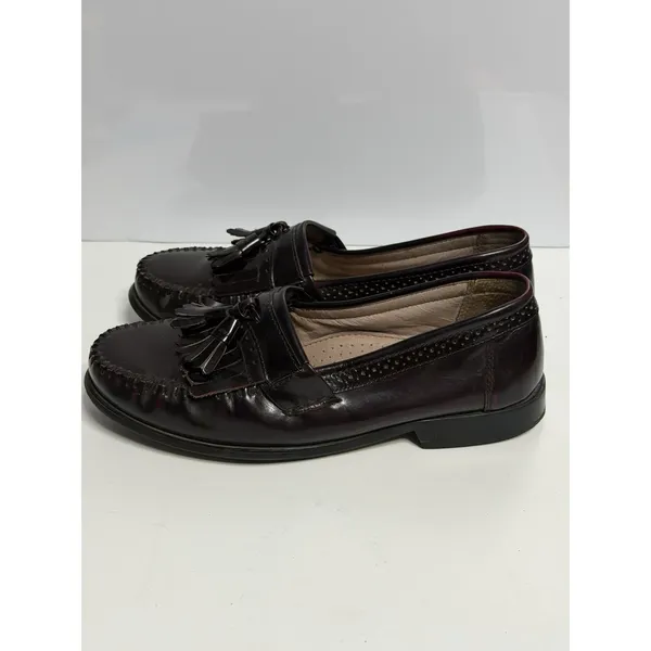 BASS Men's Loafers US Size 9W Black 100% Leather Tassel Slip-On Burgundy C-4 - Image 6