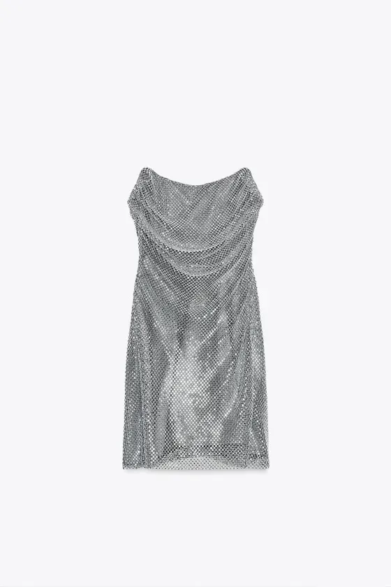 Zara Silver Sequin Strapless Mini Dress - Elegant Evening Sparkle - Image 8