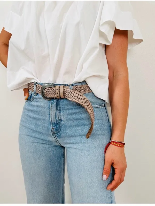 Free People We The Free Brix Belt Medium Large Oyster Braided Leather Western - Image 3