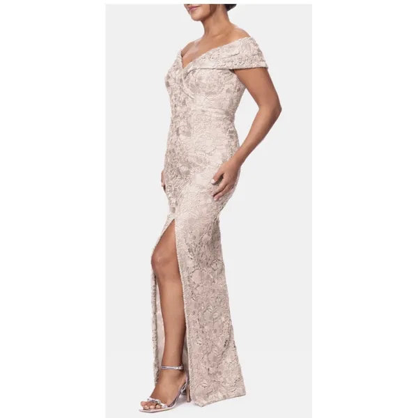 Xscape Evenings Floral Embroidery Off the Shoulder Sheath Gown Blush Size 10 - Image 3