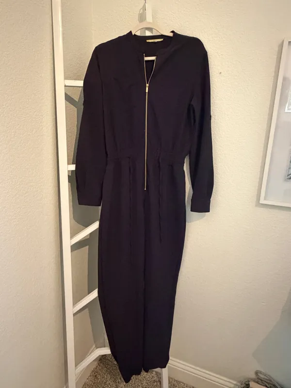 Women’s Navy with Gold-Zip Utility Jumpsuit - Image 2