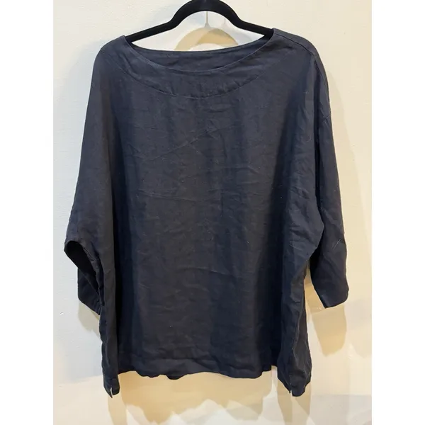 Brynn Walker 100% Linen Popover Lagenlook Blouse Top Size Small Black - Image 2