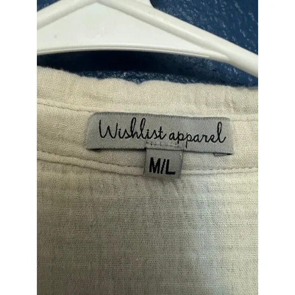 Wishlist Apparel Colorblock Gauze Button Down‎ Shirt Cream Blue Tan M/L Boho (B) - Image 3