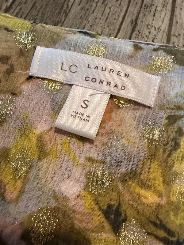 Lauren Conrad - Pastel Floral Wrap Midi Dress with Gold Accents - Image 4