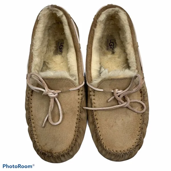 Ugg Women's Sz 11 Dakota Slipper Leather Nubuck Beige Tobacco Slip On Shoes 5612 - Image 3