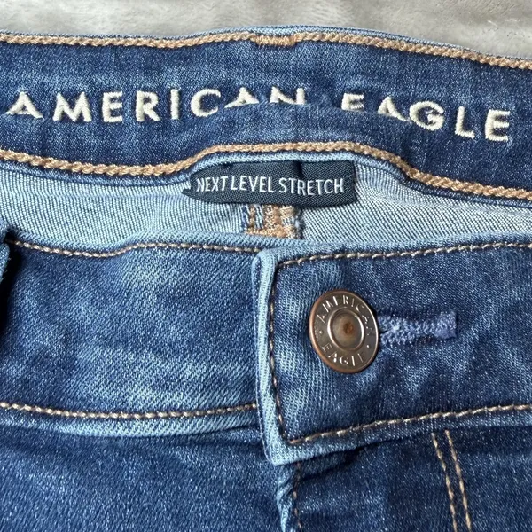 American Eagle Womens Size 12 High-Rise Skinny Kick Jeans Raw Hem Stretch Denim - Image 4