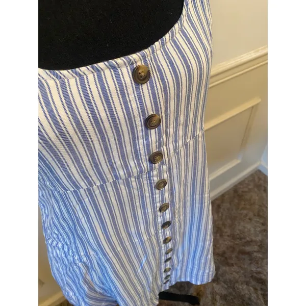 NWT American Eagle Blue and White Striped Button Front Mini Dress Tie Back - Image 2
