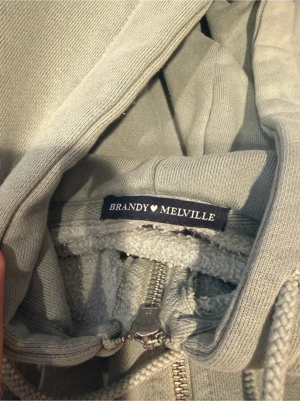 Brandy Melville Sage Green Zip-Up Hoodie Jacket - Image 2