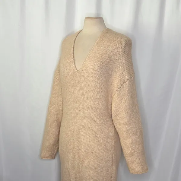 ZARA Alpaca Knit Midi Dress Light Tan Sand Coastal Blogger Favorite Medium - Image 7