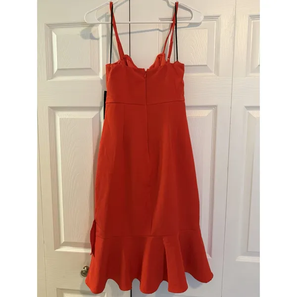 Lulus Irresistible Ways Red Orange Ruffled Midi Dress | Medium New with Tags - Image 7