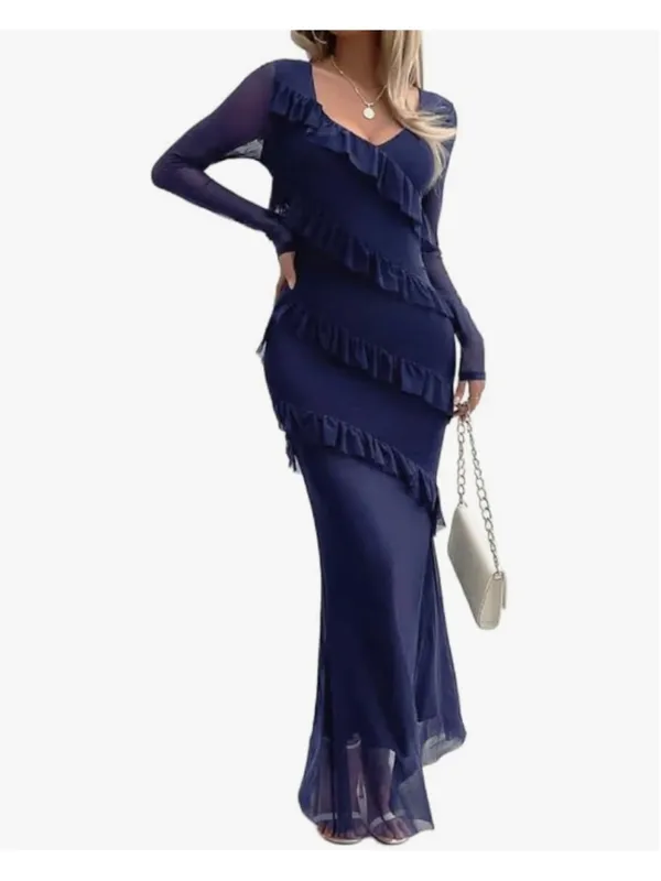 NEW Long Sleeve Mesh Bodycon Dress Wedding Guest Cocktail Maxi XL - Image 7