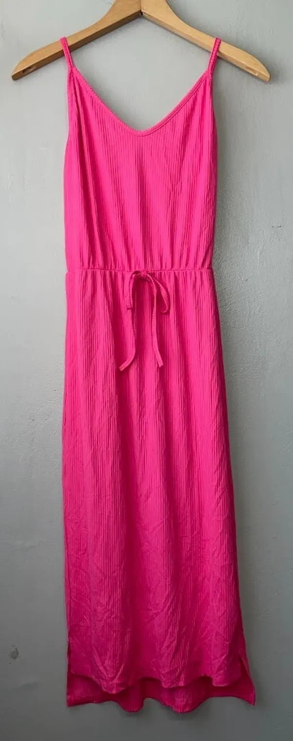 Bright Pink Tank Dress Size S Ribbed Knit Strappy Summer Dopamine Beach Resort - Image 2
