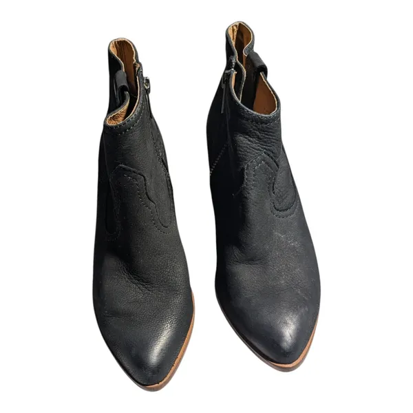 Frye Reina Black Burnished Suede Block Heel Pointed Toe Western Ankle Boots Sz 7 - Image 2