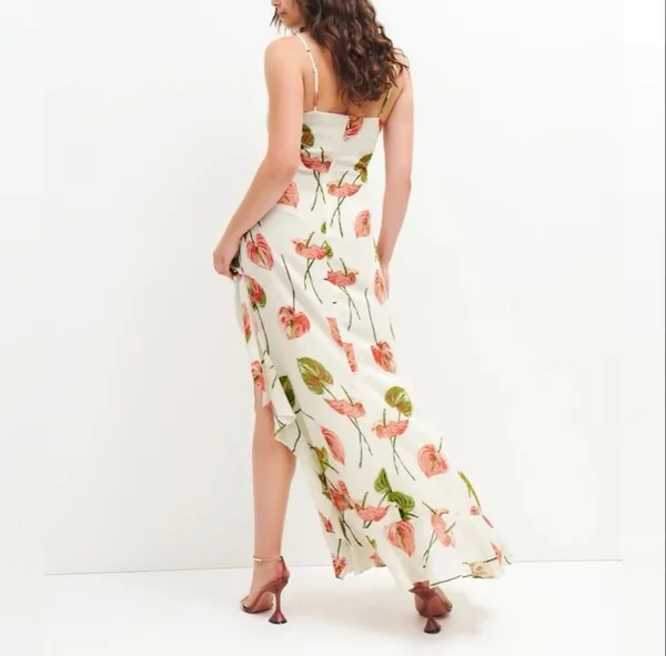 Reformation Winola Cali Floral High Low Ruffle Maxi Dress Ivory S - Image 2