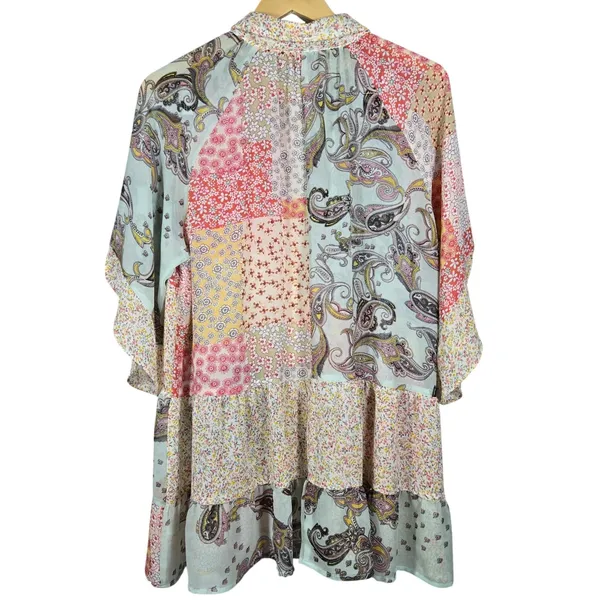 Gigio USA Patchwork Paisley Floral Button Down Sheer Tunic‎ Shirt TC2569 Medium - Image 2