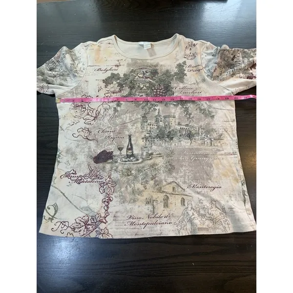 Christopher & Banks Vtg Y2K Italian Winery Scene Shirt Embellish Top USA Classic Romantic Watercolor - Image 9