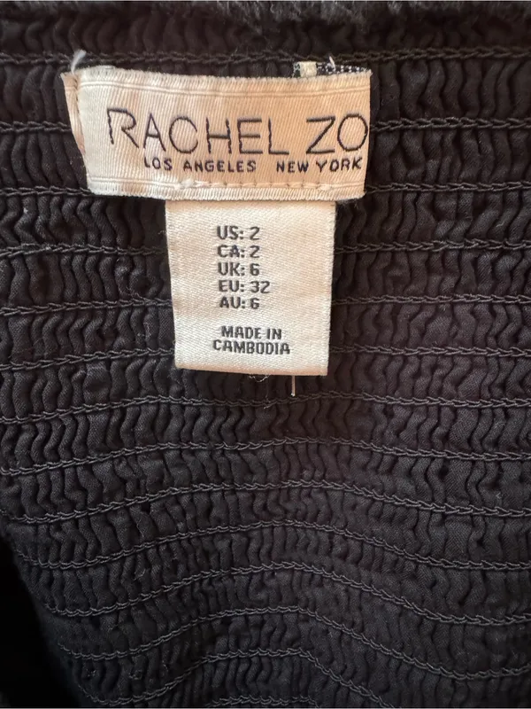 Rachel Zoe Linen Blend Smocked Back Square Neck A-Line Black Mini Dress Size 2 - Image 4